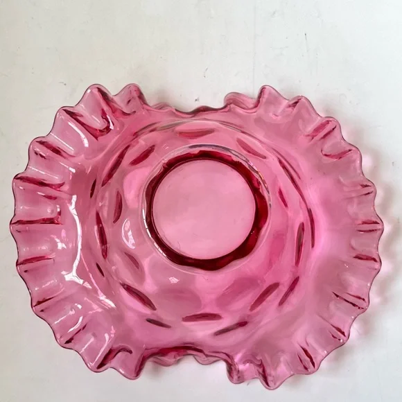 Vintage Fenton cranberry glass bride's basket bowl - Picture 7 of 10